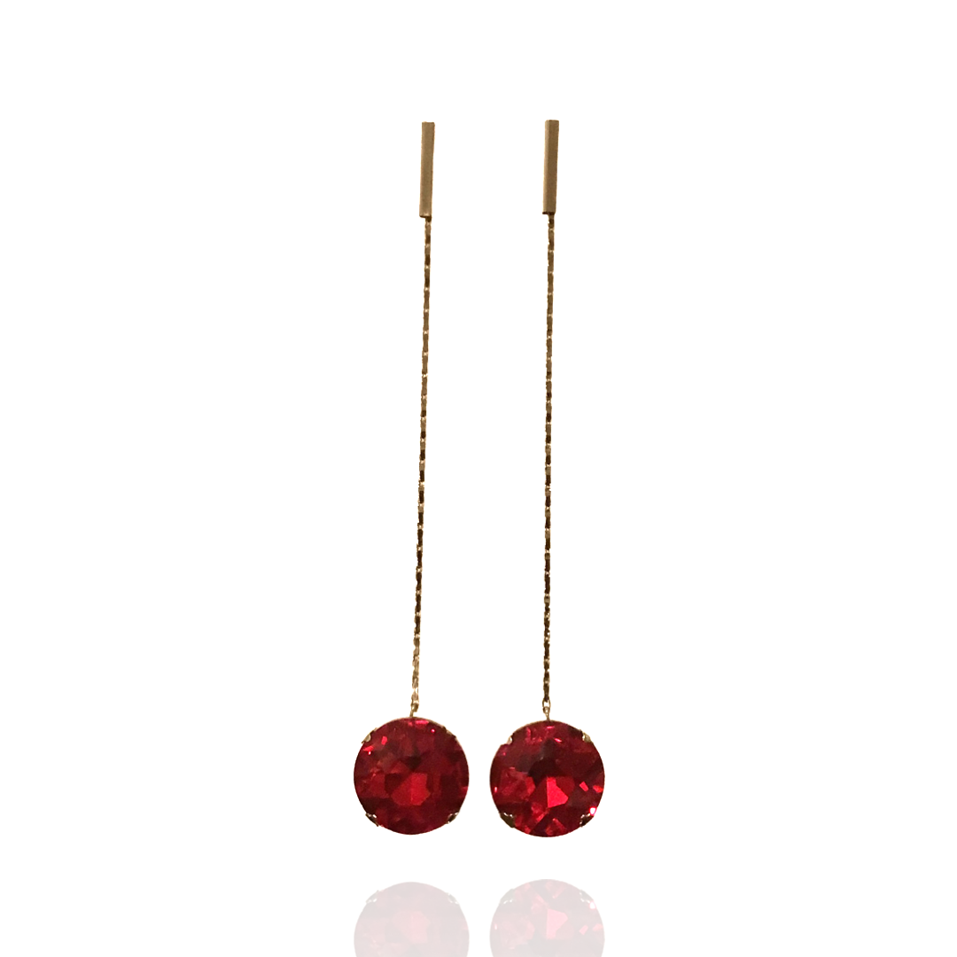 Red Drop Herringbone Earrings