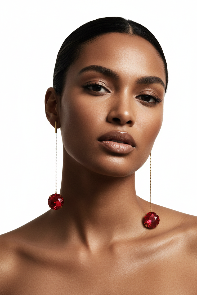 Red Drop Herringbone Earrings